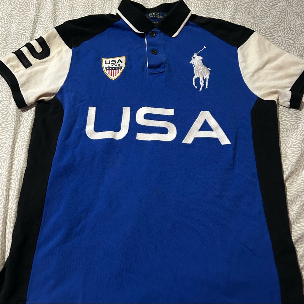 Blue Polo Shirt with USA Logo